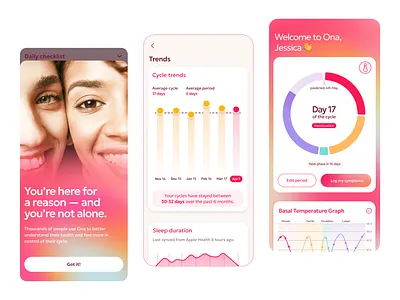 World’s first AI health expert for menstrual health Ona app aesthetic ai app app design application health mobile saas ui ux women