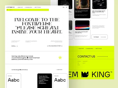 Lorem king - Font maker : Website homepage bento grid branding dark mode ecommerce font foundry graphic design homepage landing page messy store typeface ui ux visual identity website website design website interaction woocommerce yellow