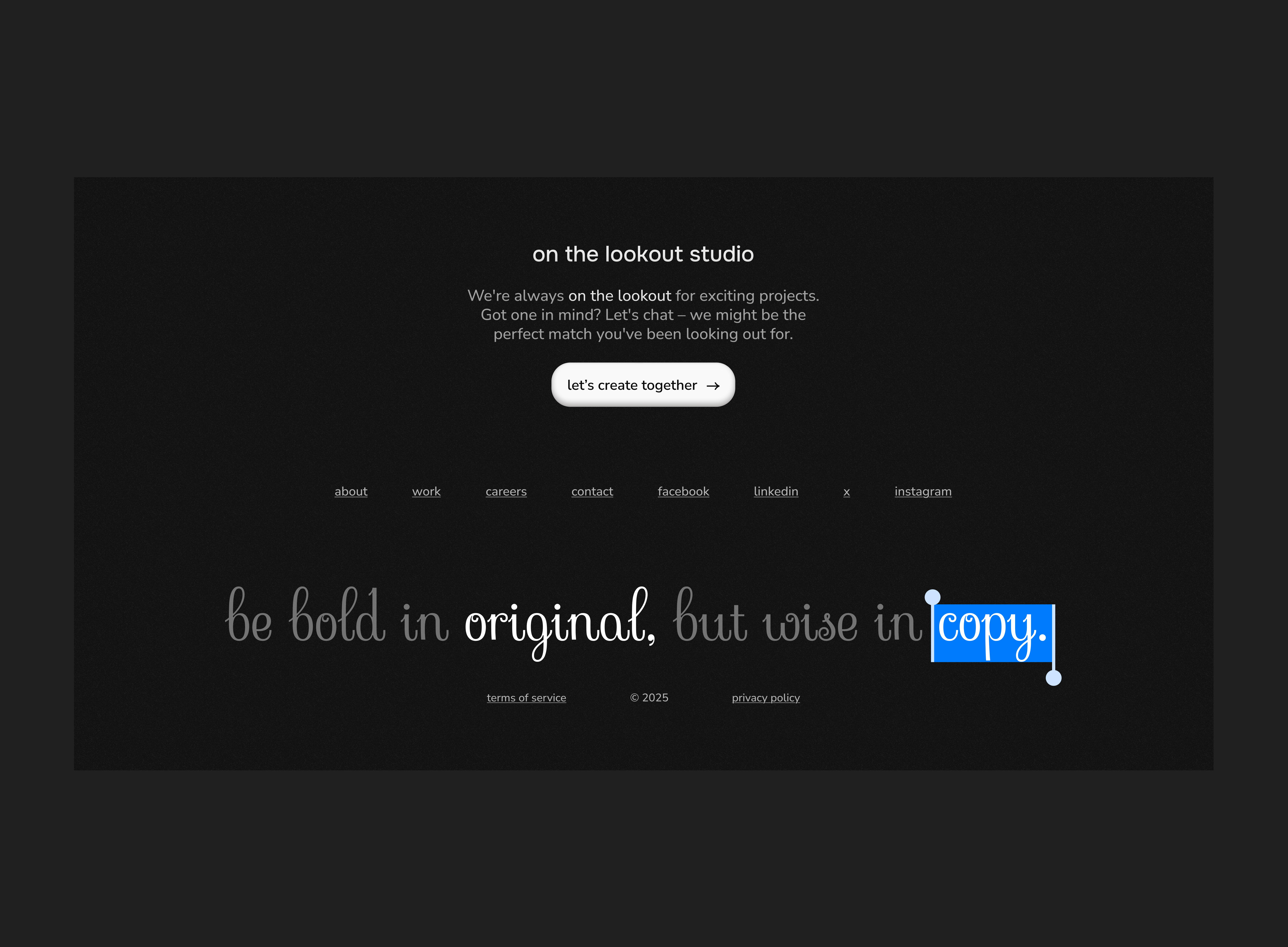 On the lookout studio - Footer Design art direction branding copy design design studio footer product design section ui ui design visual design website