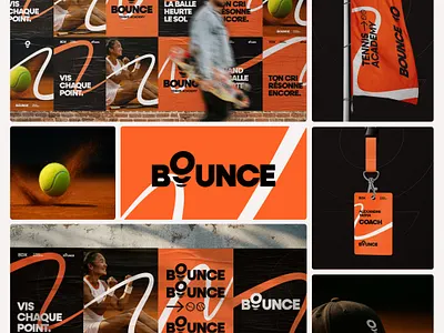 BOUNCE - Visual identity for Tennis Academy black bounce branding clean logo midjourney orange sport tennis visual identity