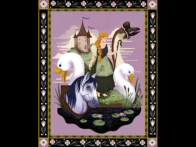 The Goose Girl adobe clouds fairytale fantasy flowers girl goose grass horse illustration illustrator muti photoshop pond purple texture texturebrush vactor vintageinspired
