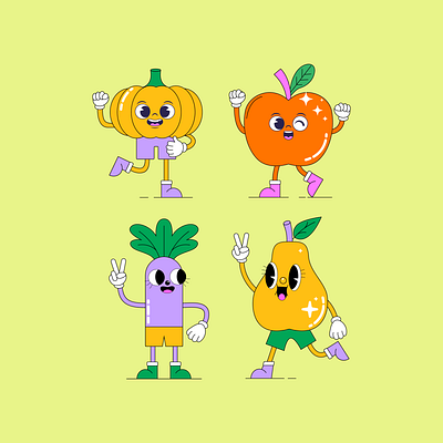 Fun & Quirky Fruit & Veggie Character Set cartoon designinspiration flatdesign illustration