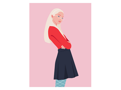 Portrait of a blonde teen girl dressed in a school uniform. blonde education eyeglasses illustration preppy style schoolgirl teen teenager vector woman