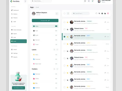 Clinic Email Dashboard UI admin dashboard ui admin panel artificial inteligence crm designs dashboard dashboard ui dashboard ui design design doctor doctor dashboard doctor dashboard design doctor dashboard ui healthcare healthcare dashboard interface deign medical dashboard online doctor web app orbix studio product design web design