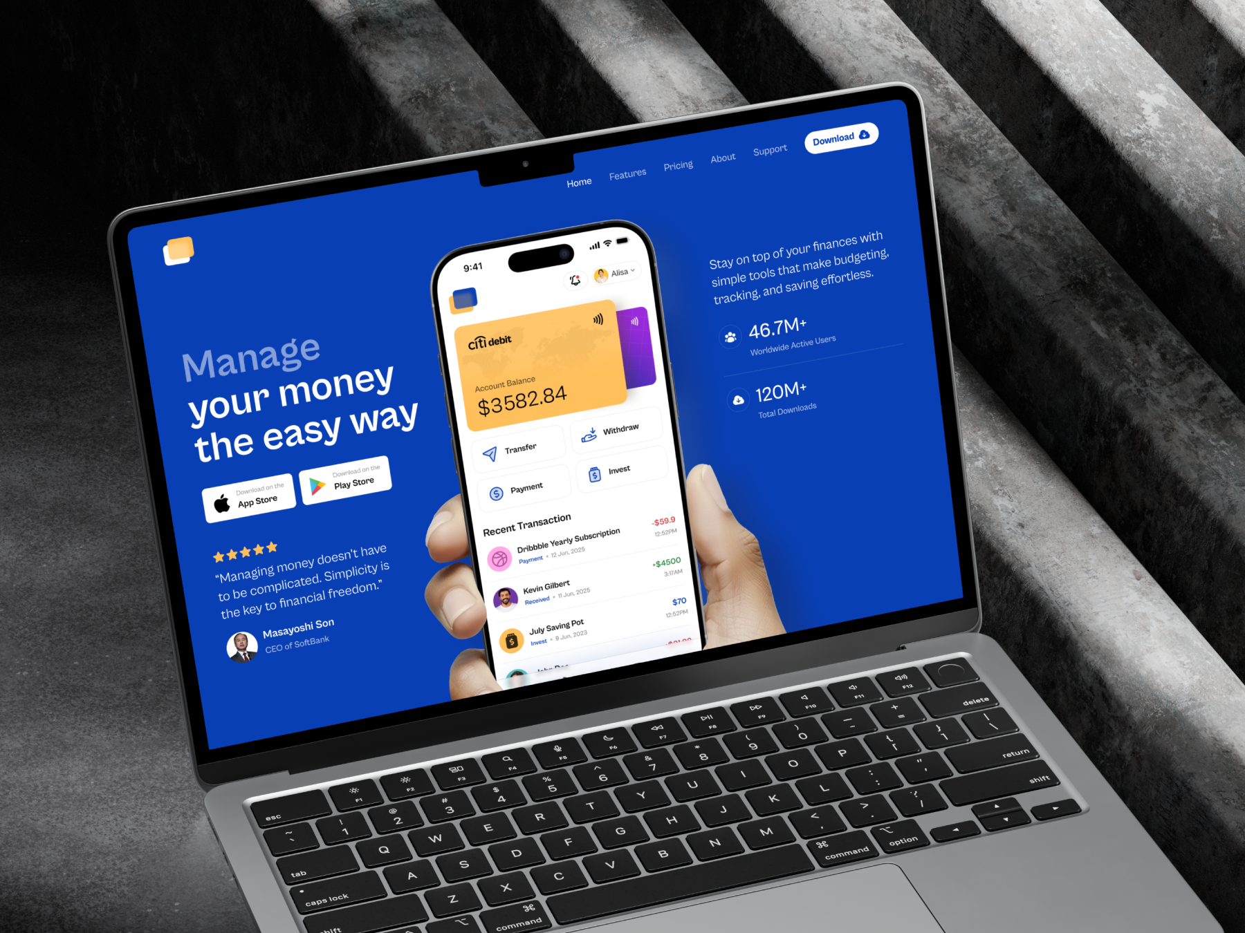 Finance App Landing Page clean landing page clean ui designerzafor finance app finance landing page landing page landing page ui design landing page ux ui design user interface website design website ui