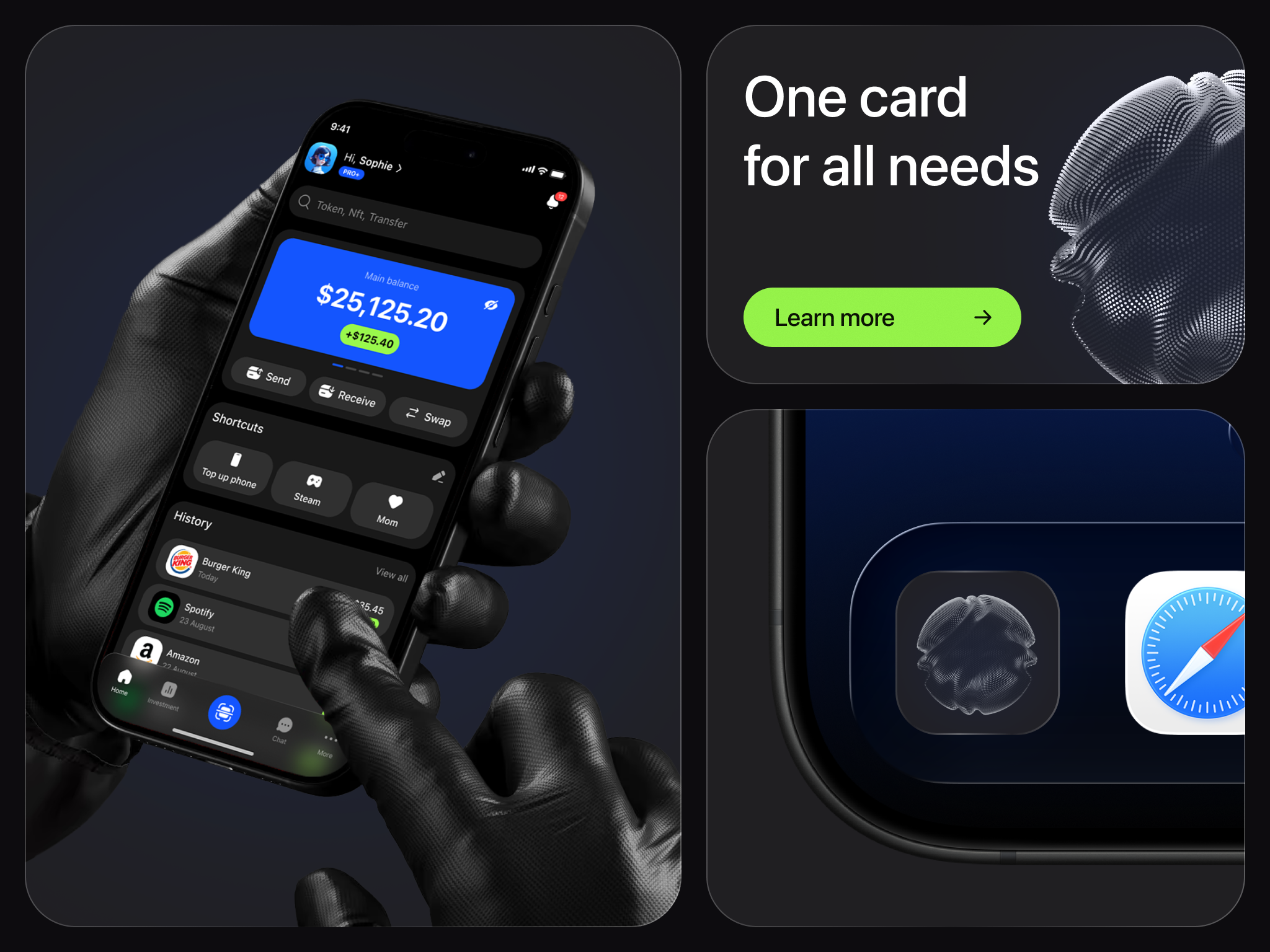 Wallet App concept app banking bankingapp branding crypto dark dark mode design digital wallet figma financeapp finances fintech interface mobile modern premium ui ux wallet