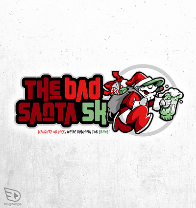Holiday run graphic 5k cartoon illustration chipdavid dogwings drawing logo running santa vector