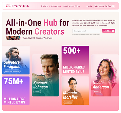 Hero Section UI Design for Content Creators Platform creators platform gradient design hero section design landing page design modern ui only fans startup design uiux web design