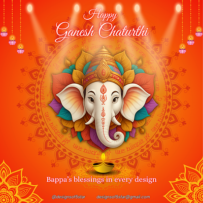 HAPPY GANESH CHATURTHI POSTER festival festivalvibe festivalvposter ganeshchaturthi ganeshposter instagramposter orangeposter socialmediaposter vinayakaposter