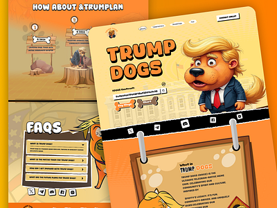 MEME COIN WEBSITE TRUMP DOGS blockchain coin crypto illustration landing page meme meme coin meme coin design meme coin website meme token token ui design web design