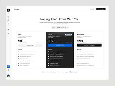 Modern SaaS Pricing Page – Clean Dashboard UI anually basic current plan discount dpopstudio enterprise monthly plan price pricing promo saas save teams user