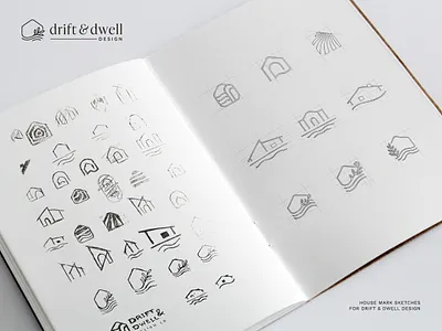 House Logo Exploration for Drift & Dwell Design architect architecture coast coastal feminine floral home hotel house interior design lake lakeside line art minimal real estate water