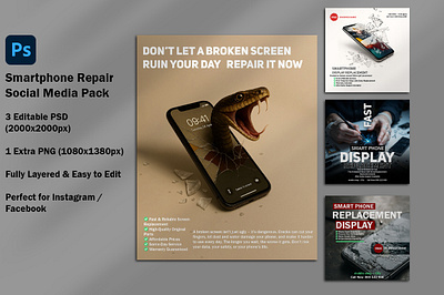 Smartphone Repair Social Media Templates Pack (PSD)