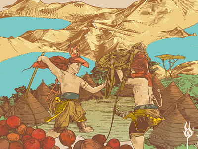 Flores Illustration for Ratjik Coffee & Roastery Package Design beans coffee cultural culture design drawing engraving flores graphic design hand drawn illustration indonesian mountains rural