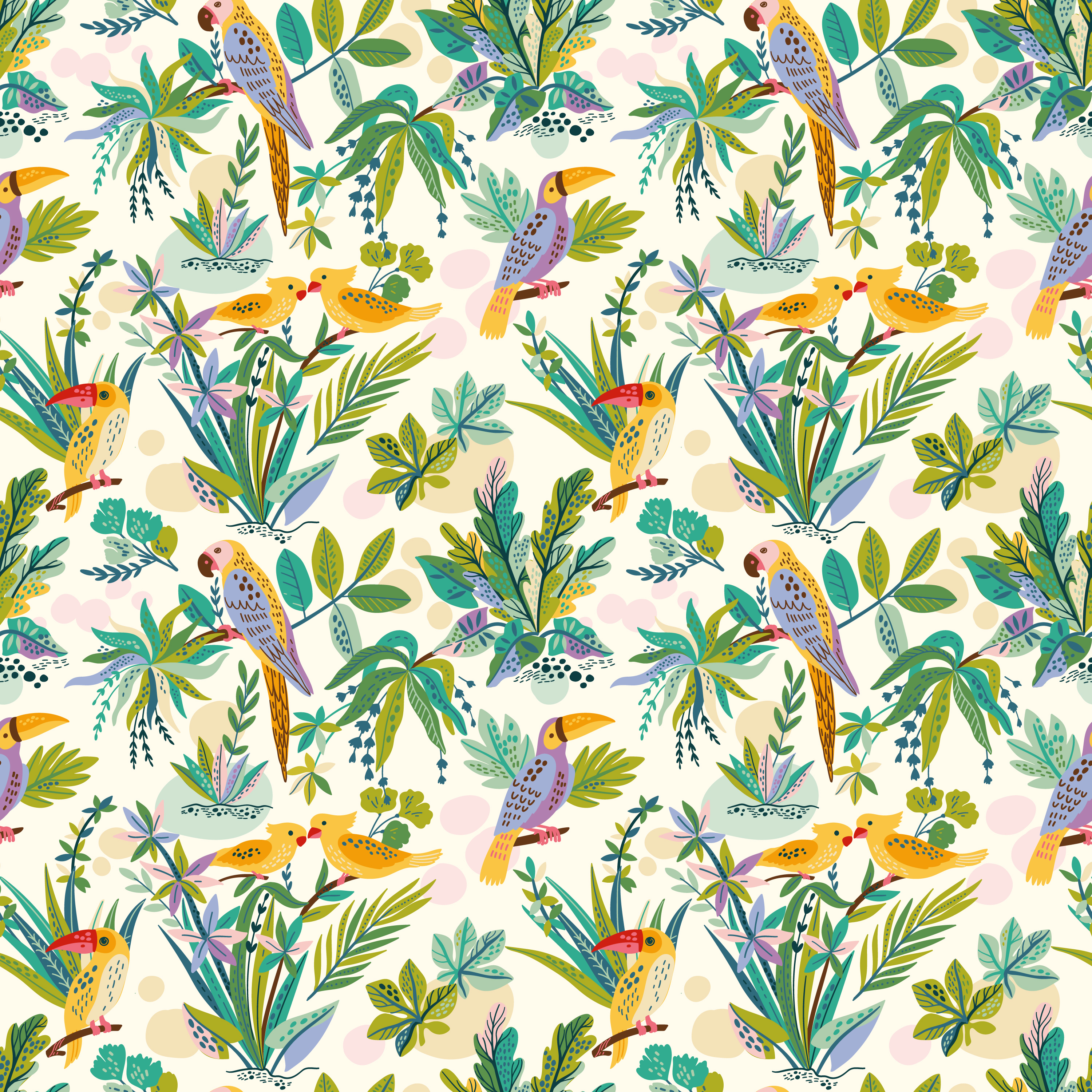 Exotic Birds vector seamless pattern birds design digital exotic for licensing jungle leaves palm pattern rainforest seamless tropical urban vector
