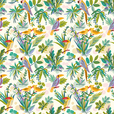 Exotic Birds vector seamless pattern birds design digital exotic for licensing jungle leaves palm pattern rainforest seamless tropical urban vector