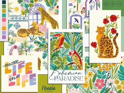 BOHEMIAN PARADISE print & pattern collection birds bohemian cheetah design digital exotic for licensing jungle leaves leopard pattern seamless tropical vector