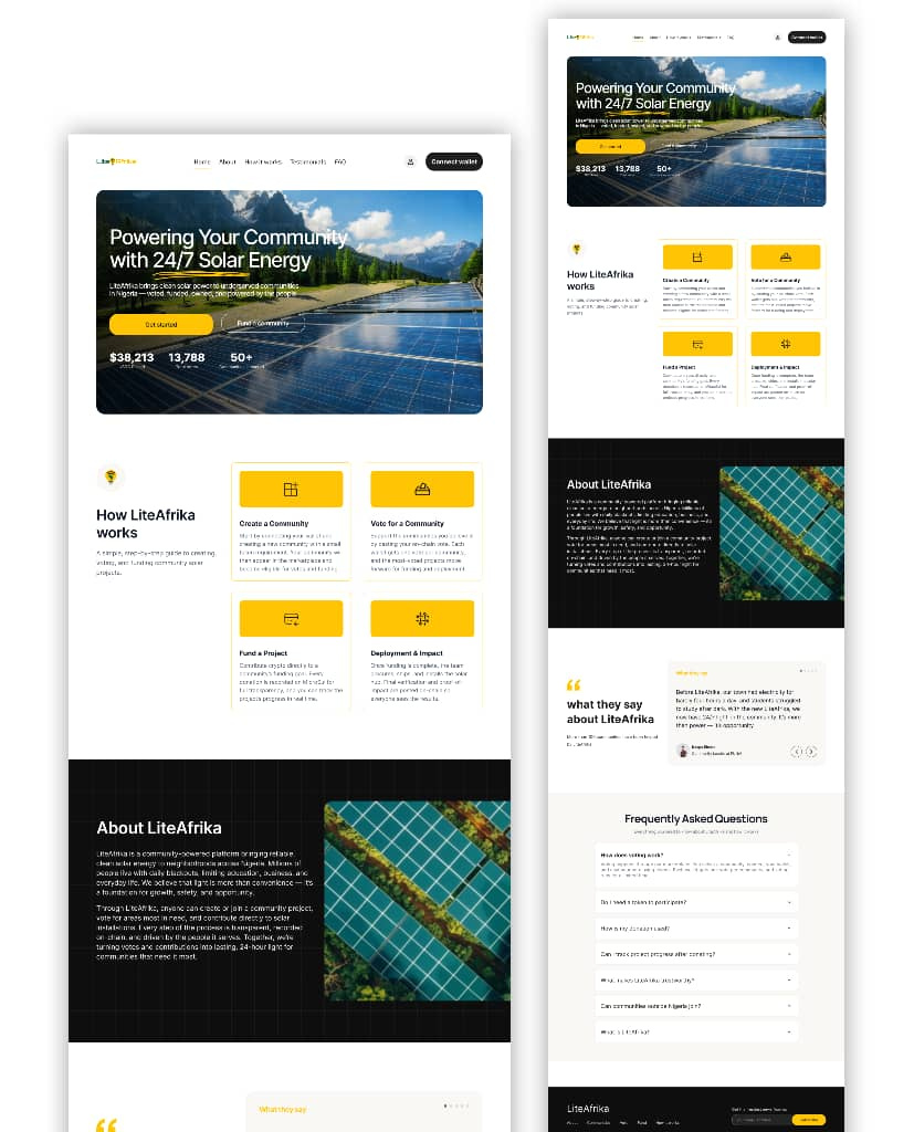 Landing Page for LiteAfrika- Solar powered electricity. landing page product design solar landing page ui ui designer uiuxdesign user experience user interface