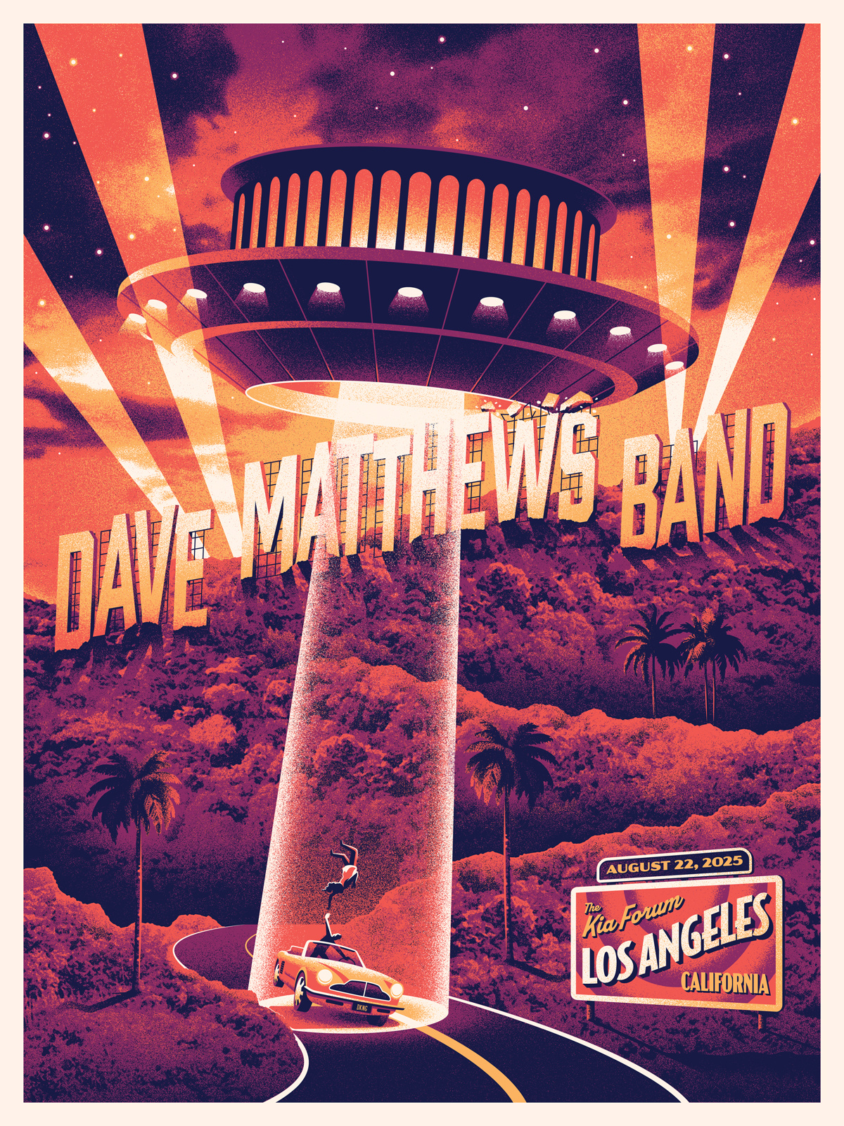 Dave Matthews Band Los Angeles, CA Poster concert dan kuhlken dave matthews band design dkng dkng studios gig poster hollywood illustration inglewood kia forum los angeles nathan goldman poster spotlights ufo vector