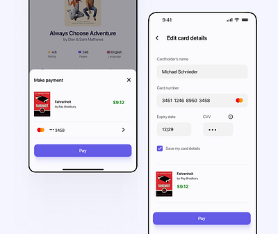 Ebook Mobile App - Minimal Checkout Flow checkout flow ebook app minimal mobile app ui