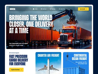 Movexa - Logistics and Cargo Transportation Website cargo courier delivery service fleet management freight landing page landingpage logistics logistics company website logistics design package delivery shipment shipment company website shipping packages transportation warehouse web design webdesign website design website designer