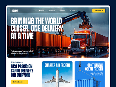 Movexa - Logistics and Cargo Transportation Website cargo courier delivery service fleet management freight landing page landingpage logistics logistics company website logistics design package delivery shipment shipment company website shipping packages transportation warehouse web design webdesign website design website designer