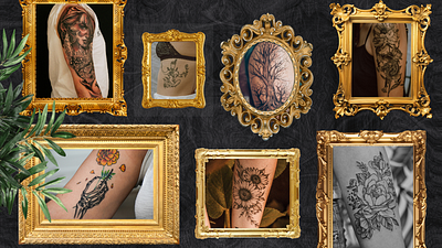 Dark Textured + Gold Frame Portfolio UI Concept artdecodesign artdirection creativeui darkui design concept designinspiration digitalartgallery dribbblecommunity gallerywall luxurydesign mooddesign portfolioinspiration portfolioui showcaseui tattoo tattooart uidesign uxuidesign visualdesign visualstorytelling