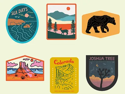 National Parks Stickerology Book for Penguin Random House adventure arizona bear book branding california colorado explore illustration joshua tree landscape monument valley mountains nature ocean outdoors penguin random house roadtrip sea travel