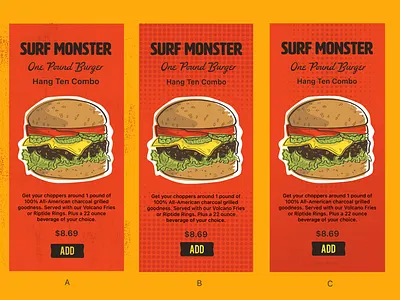 Tiki Burger Menu Screen beef burger cheeseburger fast food mobile prototype restaurant screens tiki ui