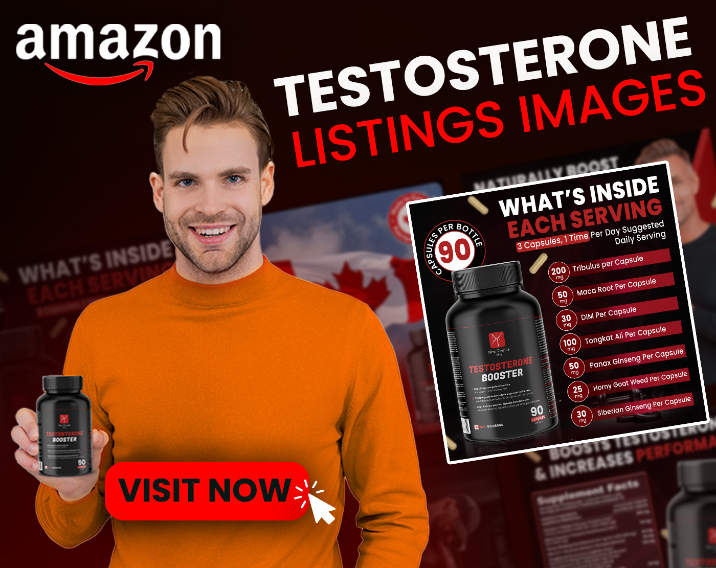 Amazon Listing Design | Testosterone Booster Supplement amazon a content amazon fba amazon images amazon listing design branding e commerce design fitness design graphic design health supplement packaging images lifestyle product design listings images logo product infographics supplement branding testosterone booster