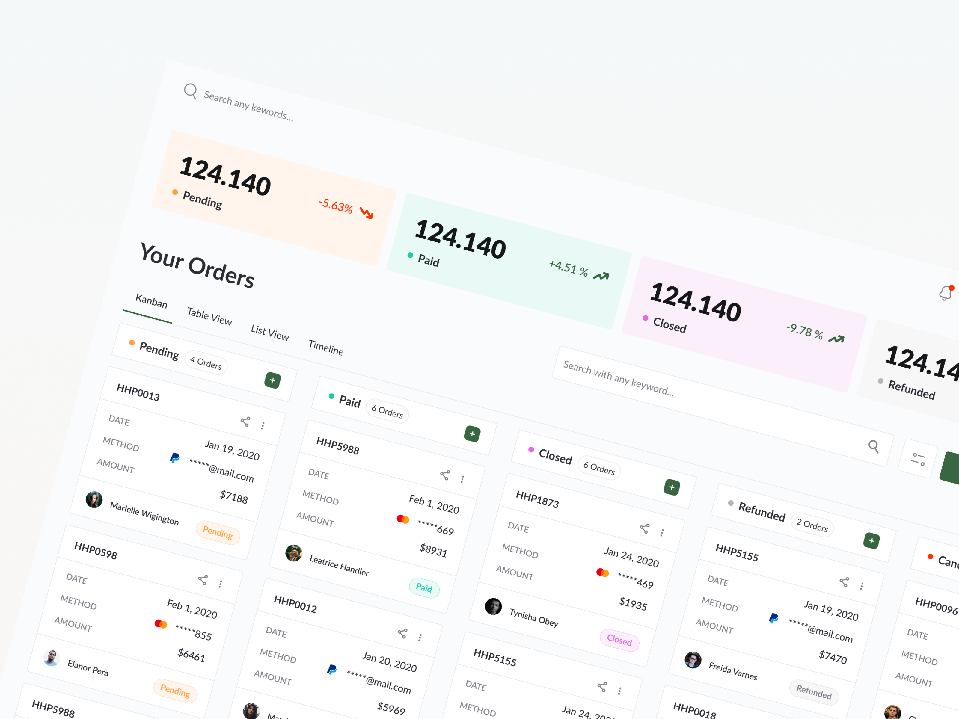 Example of Order Management Screen – Kanban UI