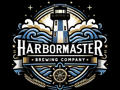 Harbormaster Brewing Company logo ai brewing company hampton roads harbormaster light house nautical ocean retro virginia waves wheat wheel