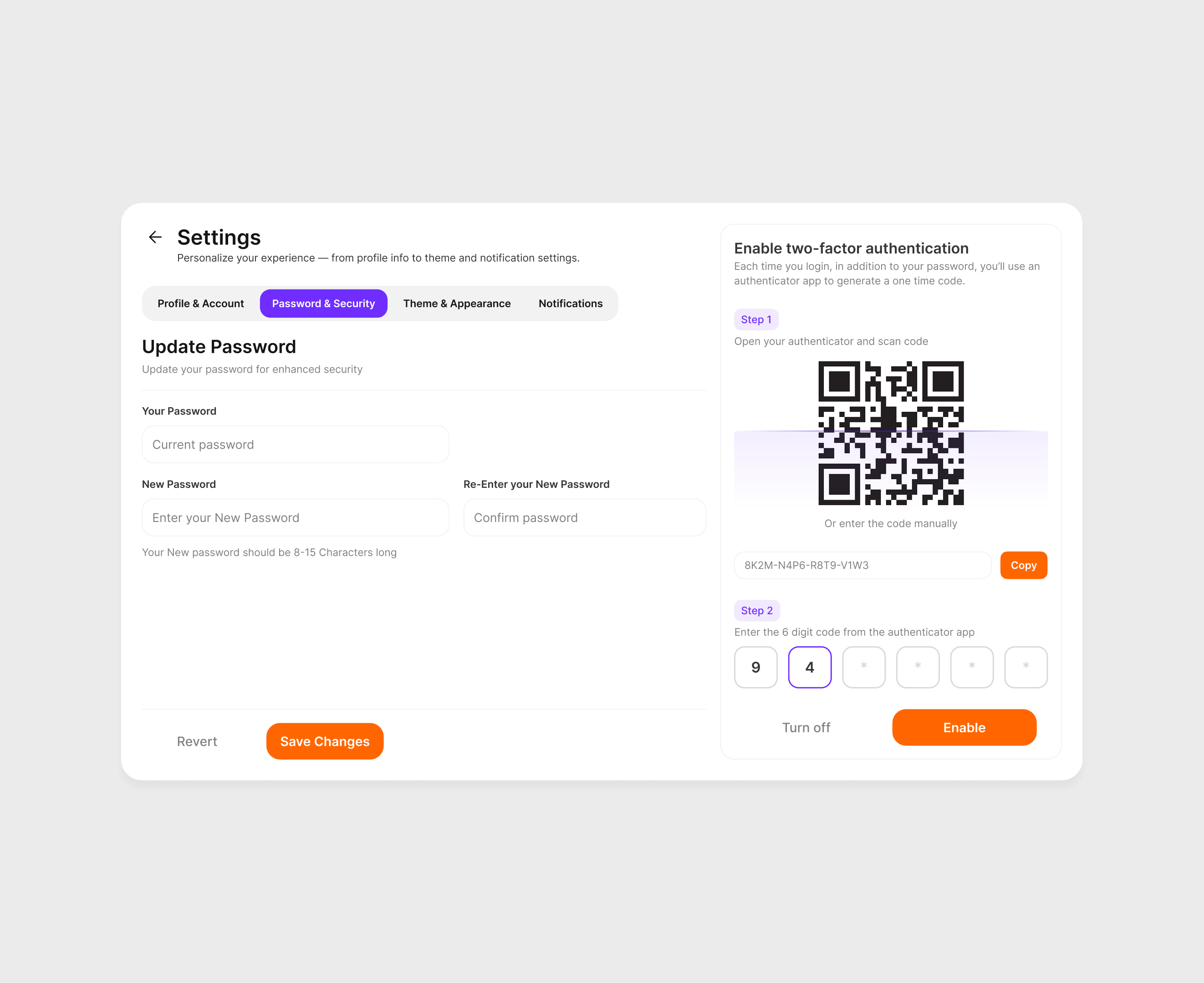 Settings/Password & Security design lxp saas ui ux uxdesign