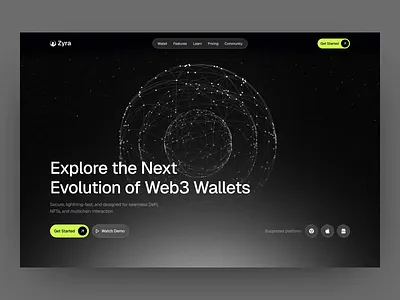 Zyra - Web3 Website ai business clean fintech investment landing page modern motion graphics nft payment pricing page pricing plans technology typography ui ux wallet web3 web3 wallet website