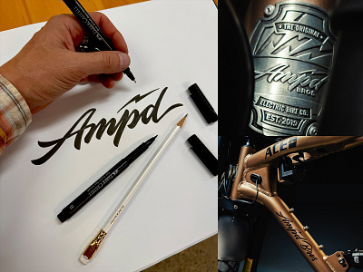 Ampd Electrical Bike Logo bike branding electric bike emblem illustration lettering lightening bolt logo logo design logotype matt vergotis verg visual identity