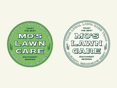 Mo's Lawn Care badge blades of grass brand branding circle logo design graphic design grass icon illustration lawn care lawn care logo lawn maintenance logo logo design shrubs vector