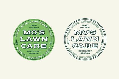 Mo's Lawn Care badge blades of grass brand branding circle logo design graphic design grass icon illustration lawn care lawn care logo lawn maintenance logo logo design shrubs vector