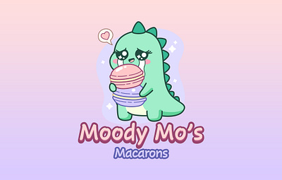 Moody Mo’s Macarons — Kawaii Dino Mascot Logo branding cartoon cartoon dino cartoon logo chibi logo cute dino cute kawaii cute logo dino dino logo fb logo illustration kawaii logo logo macaron logo mascot logo packaging design