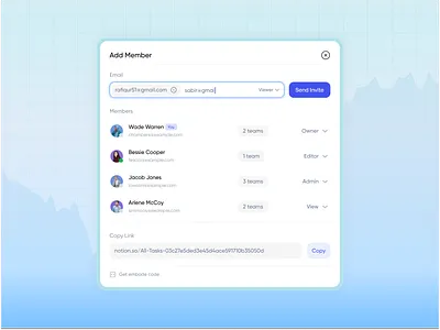 Time Tracker - Add Member Modal Design add member cards component dashboard manager minimal modal modala panel pop over popup productivity project management saas saas design smart search team management team member user interface web app