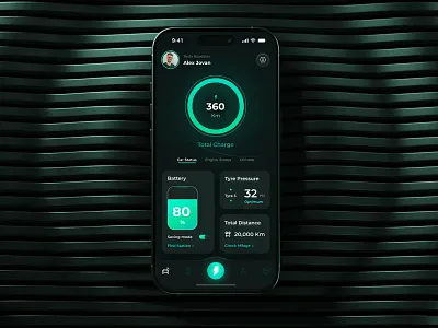 Electric Car Mobile App application battery car charge chargingstation dark darkmode design electric future green inspiration maps minimal mobile navigation statistics tesla ui vehicle