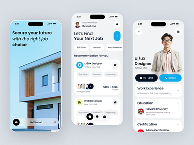 Job Finder Mobile App Design cards careers app finder freelance app freelance platform hiring hiring platform ios job job app job board job listing job platform mobile mobile app mobile app ui ui ux work