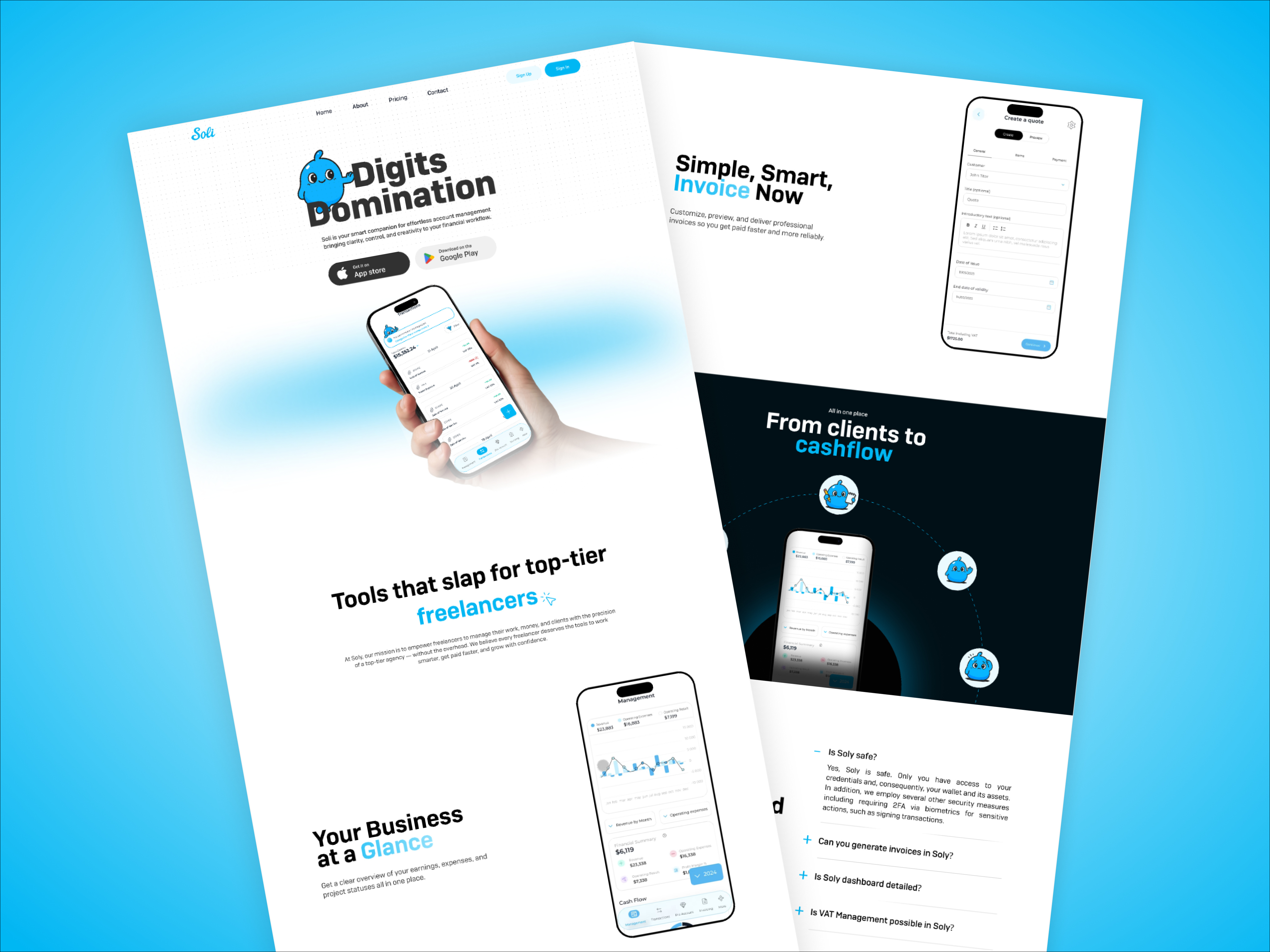 💼 Landing Page – Accounts Management for Freelancers accounts app branding design finance fun graphic design illustration logo mascots typography ui ux vector vibrant