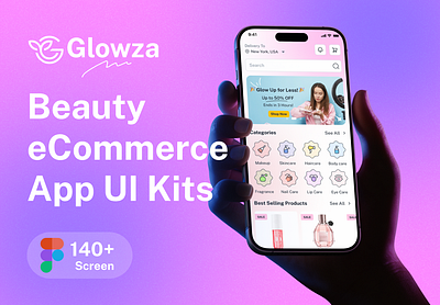 Glowza – Beauty eCommerce Mobile App Figma UI Kits ai beauty ai skincare beauty app beauty ecommerce case study cosmetics app fashion app figma glam luxury app makeup app mobile app shop skincare app store wellness app