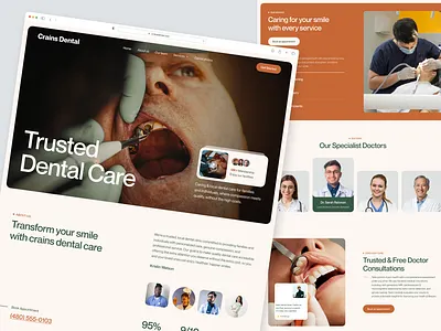 Crains Dental – Dental Website & Landing Page UI Design animation branding clean clinic dental care dental clinic dental website dentist doctor graphic design health healthcare landing page medical modern landing page motion graphics teeth ui web design website