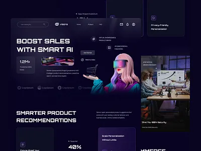 AI-Powered E-commerce Dark Futuristic Landing Page ai artificial intelligence dark ecommerce ecommerce design ecommerce website ecommerce website design futuristic landing page shopping shopping cart tech technology ui