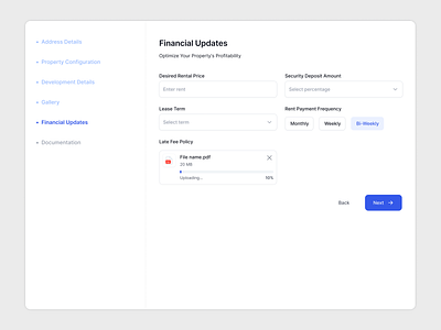 Real Estate Dashboard UI – Financial Updates Made Effortless branding clean flow clean ui clean uiux clean ux customize rent payment financial updates financials transparent helps property managers illustration managing properties real estate dashboard ui streamline lease terms ui uiux