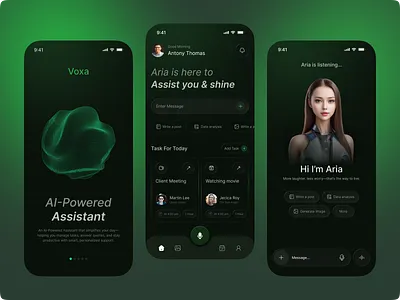Voxa – AI Powered Voice Assistant Mobile App ai ai app ai assistant ai chatbot ai design ai intereface ai voice ai voice assistant app design chatbot conversational ai ios mobile mobile app smart ai smart assistant speech to text app voice recognition voice record voice ui