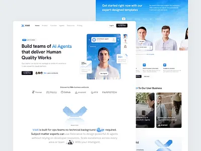 Viar - AI Agent Landing Page ai ai agent animate animation artificial intelligence b2b clean clean ui dipa inhouse landing page minimalist modern design optimation saas startup uiux web design