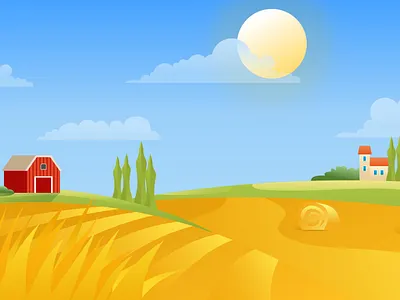 Golden Harvest Farm Rural Landscape Illustration design graphic design illustration vector art