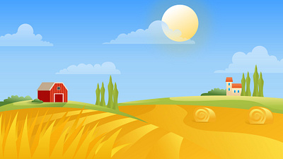 Golden Harvest Farm Rural Landscape Illustration design graphic design illustration vector art